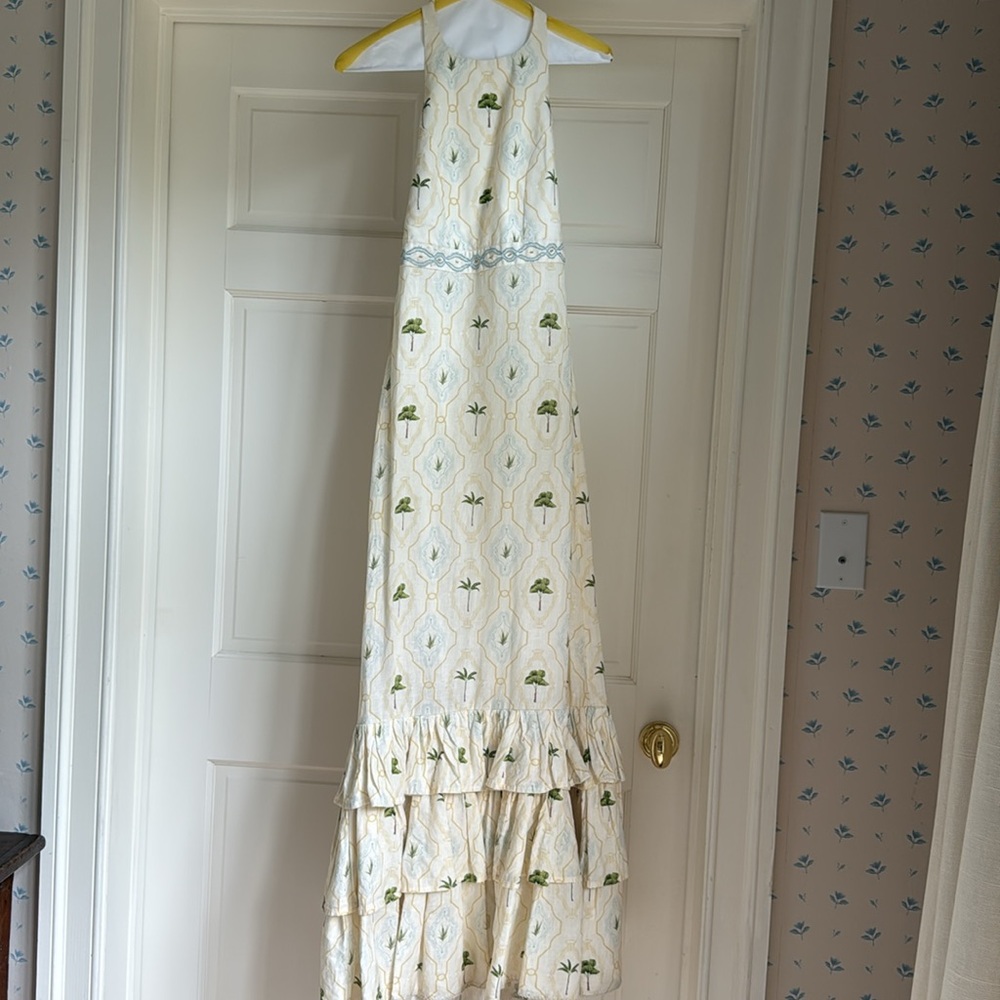 Agua Bendita Cream Maxi Halter Dress with Green Palm Print - Picture 3 of 9